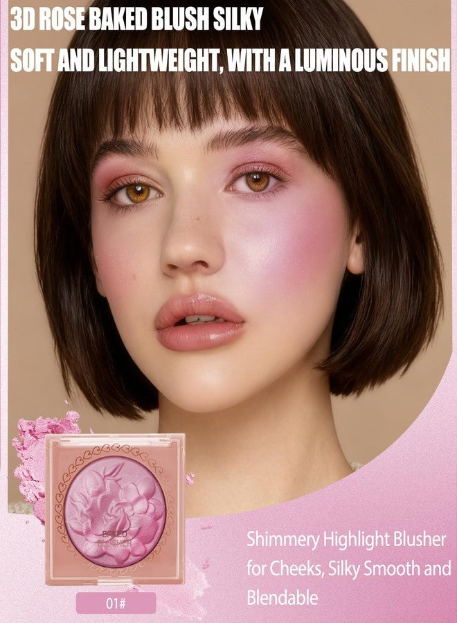 LYSdefeu Baked Powder Blush, Lightweight Shimmery Highlight Blusher for Cheeks, Silky Smooth and Blendable Powder Blush Palette, Long-lasting All-Day Face Enhancing Makeup Color, Makeup Gift for Women Girls-01 - Image 2